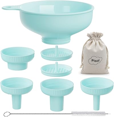 Pisol Wide Mouth Funnel Set with 5 Spouts & 2 Strainers Teal Kitchen Funnel