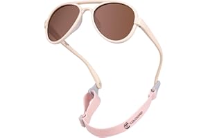 COCOSAND Baby Boys Girls Aviator Sunglasses with Strap Polarized Flexible Retro Pilot for Infants Toddler Age 0-24 Months