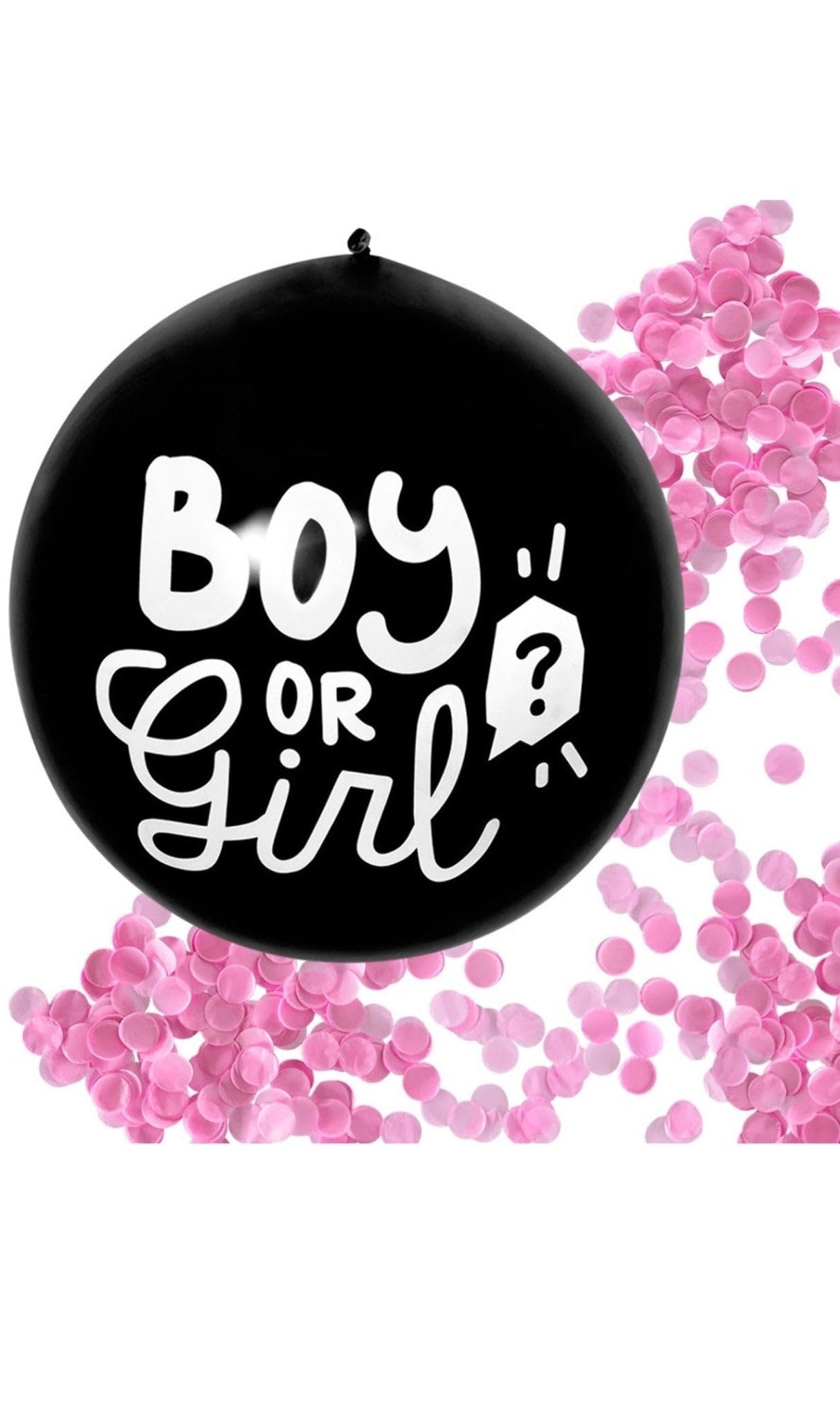 Boland 53256 Latex Confetti Balloon Boy or Girl Diameter up to 60 cm Black and White Filled with Pink and Pink Confetti Balloon Decoration Baby Shower