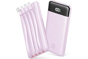 20000mAh Power Bank Fast Charging, Portable Charger with 4 Built-in Cables & 6 Outputs, 20W PD USB C Battery Pack Compatible 