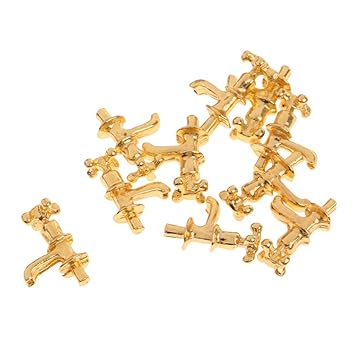 FLAWISH Set of 10pcs Metal Golden Water Faucet Model 1/12 Dollhouse Room Items Accessories