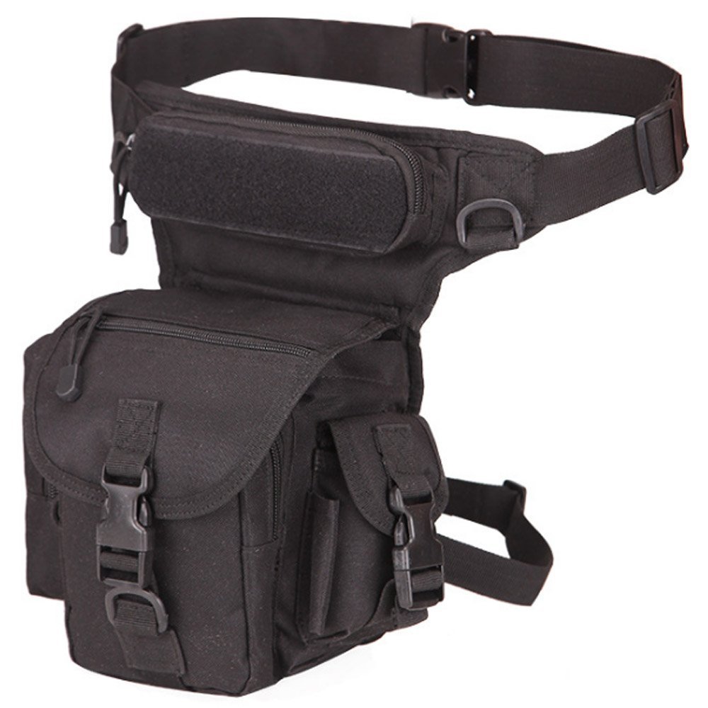 Rullar Multi-Purpose Hiking Waist Fanny Pack Tactical Military Drop Leg Bag Running Backpack Outdoors Camping Motorcycle Bike Cycling Pouch Shoulder Bag Black