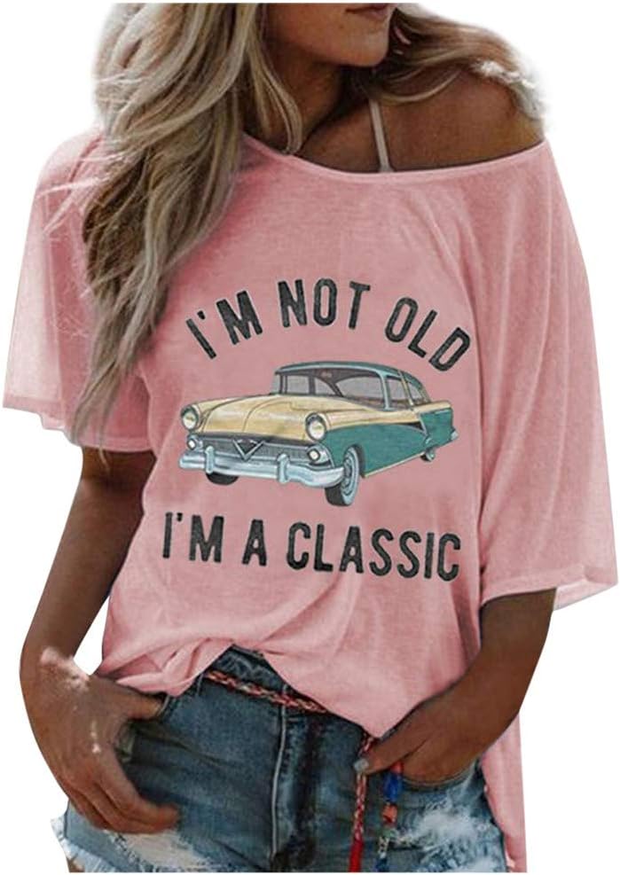Vedolay Shirts for Women Fashion Round Neck Letter Print Tee Shirt Funny Casual Short Sleeve T-Shirt Top Blouses