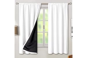 BGment White Blackout Curtains for Bedroom 63 Inch Long - Thermal Insulated Black Out Curtains Room Darkening Soundproof Rod Pocket Window Curtains for Living Room, Each Drape Panel 52 Inch Wide