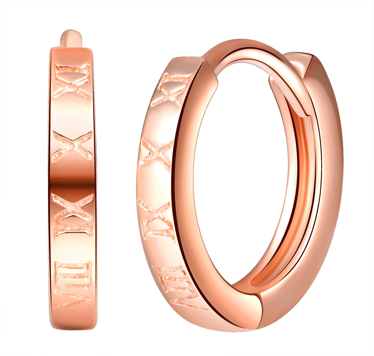 Woman's Girl's Sterling silver Earrings, Vintage Roman Numeral Hoop, silver and rose gold, elegant and unique, gift for Birthday, Valentine's Day and Christmas
