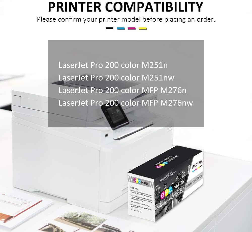 GPC Image 131X Toner Cartridges Compatible for HP 131X Toner for HP LaserJet Pro 200 color MFP M276n M276nw M251n M251nw CF210X CF211X CF213X CF212X (Black Cyan Magenta Yellow - Image 3