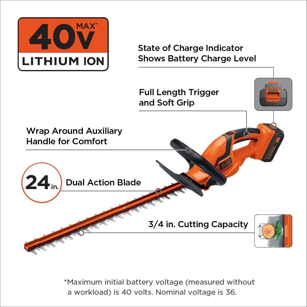 black decker 40v max cordless hedge trimmer lht2436