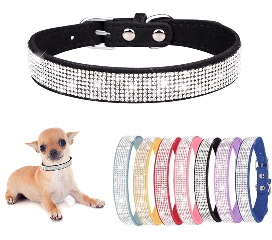 Photo 1 of Black Dog Collar, Cute Rhinestone Dazzling Sparkling Pretty Bling Crystal Diamond Female Pet Puppy Collars for XXS Dogs & Cats