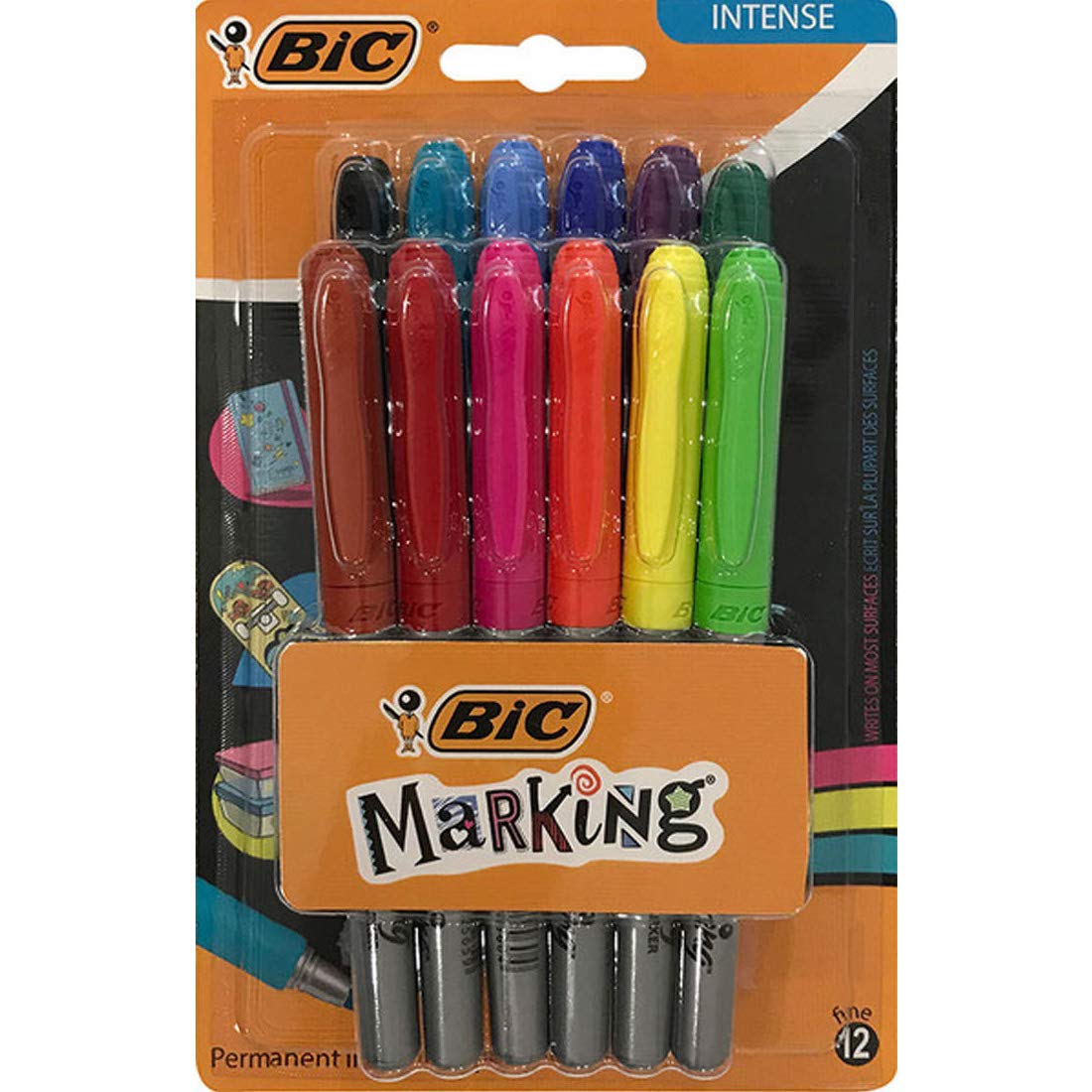 BIC Marking Permanent Markers - Assorted Intense and Pastel, Pack of 12