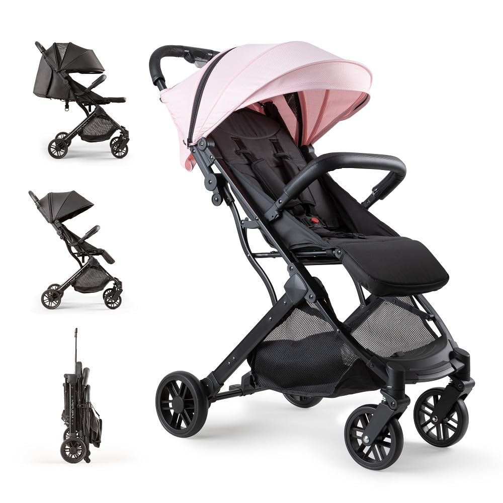 Poussette Canne Interbaby | Poussette Compacte De La Naissance À 48 Mois Ou 22 Kgs | Bouton De Pliage Rapide, Amortisseurs, Capote Xxl Interchangeable | Poussette Minimum Plus Space Rose