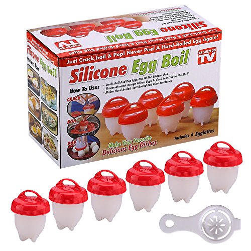 Egg Cooker (6 Pack) Hard Boiled, Fried, Scrambled, Benedict, Safe Non-Stick Silicone,Reusable, Automatic Cooking & Baking Accessories, 1 Gift Free Egg White Separator