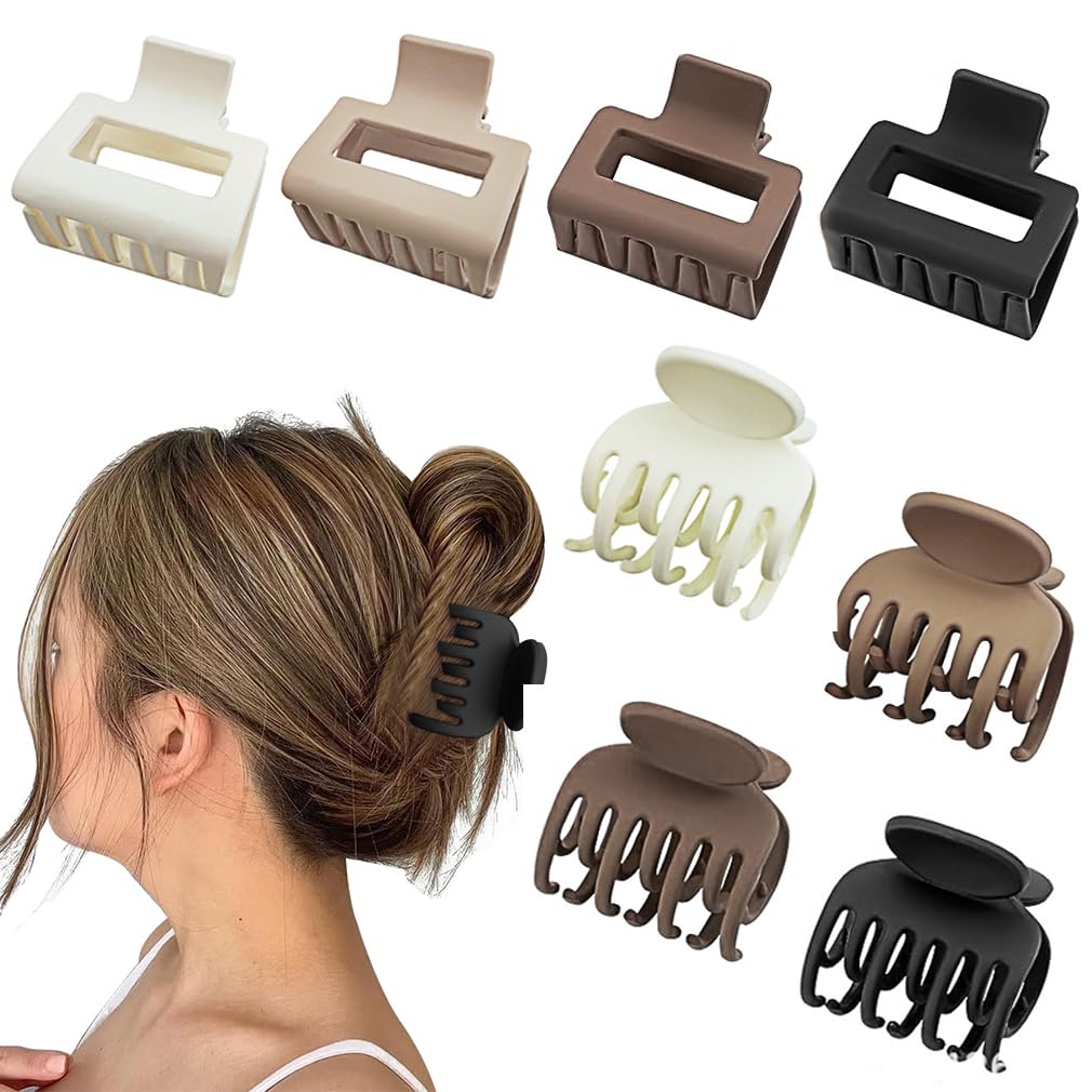 8PCS Double Row Teeth Hair Clips Small Hair Claw, 1.6" Matte Hair Clips Cute Size Jaw Clips No Slip Hairs Clamps Hair Accessories for Square Hairs Clip for Women Girls