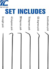 ROTATION 6-Piece Extra Long Hook Pick Set Chrome Vanadium Auto Gasket Tool view 2