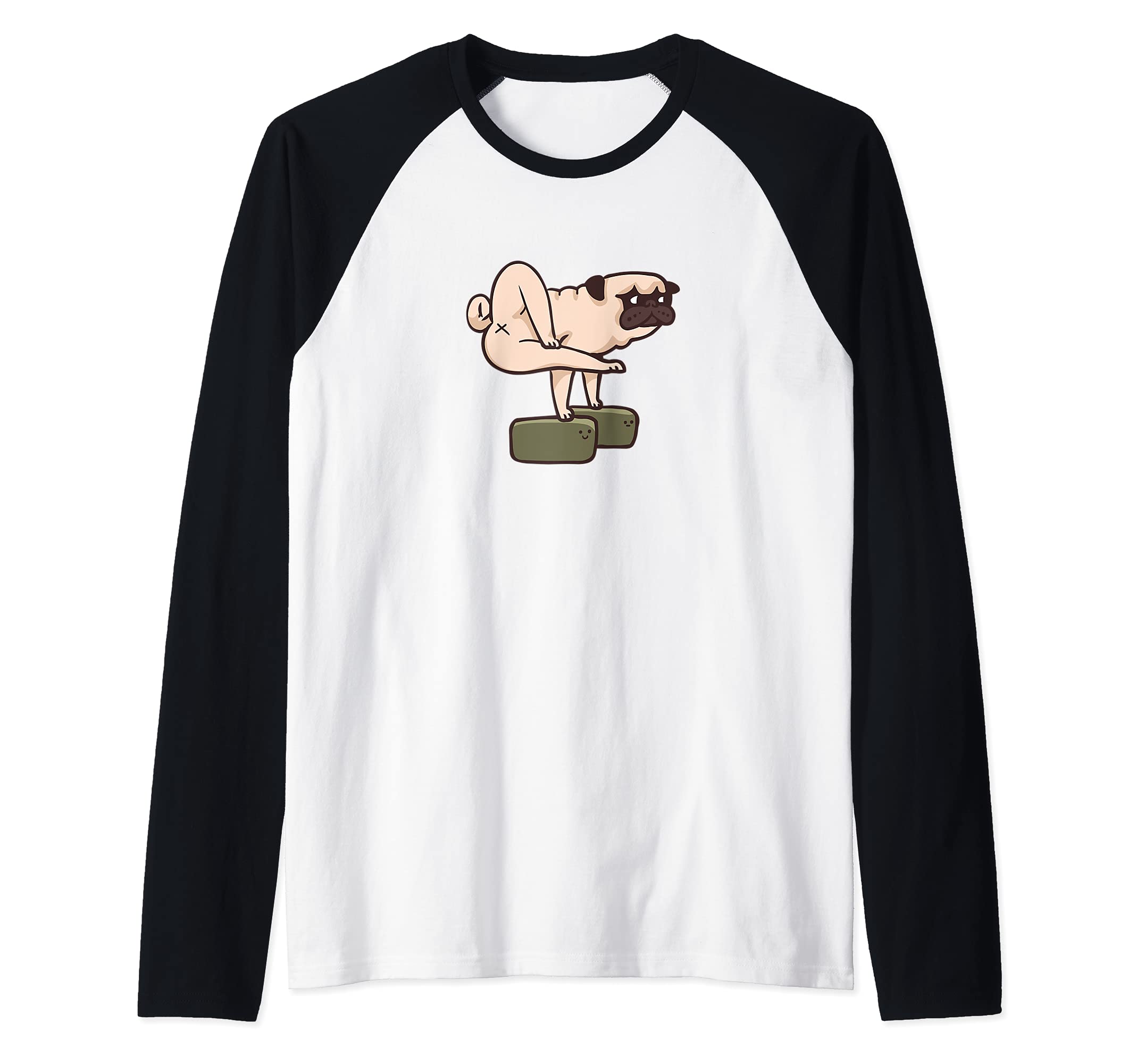 Pug Yoga Block Raglan Baseball Tee