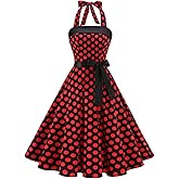 Timormode Vintage Dress for Women 1950s Halter Retro Cocktail Dresses Audrey Hepburn Style Rockabilly Swing Dress