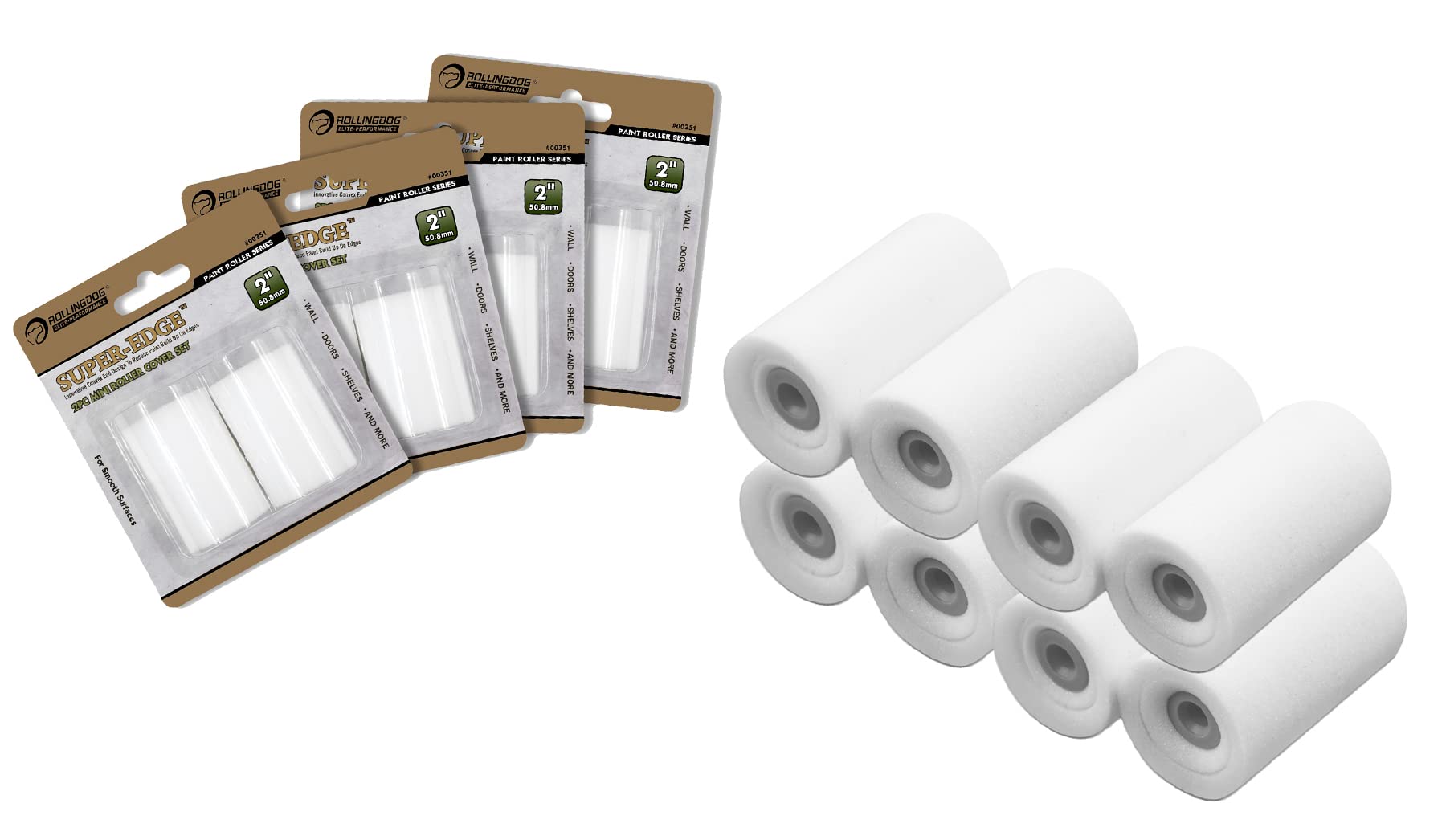 ROLLINGDOG 2 Inch Mini Gloss Roller Sleeves - Foam Small Concave Paint Roller Covers for smooth surfaces and gloss painting(Pack of 8)