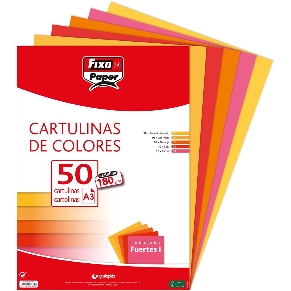 Fixo Paper 00001794 A3 Coloured Card Assorted Bright Colours I Pack of 50 180 g