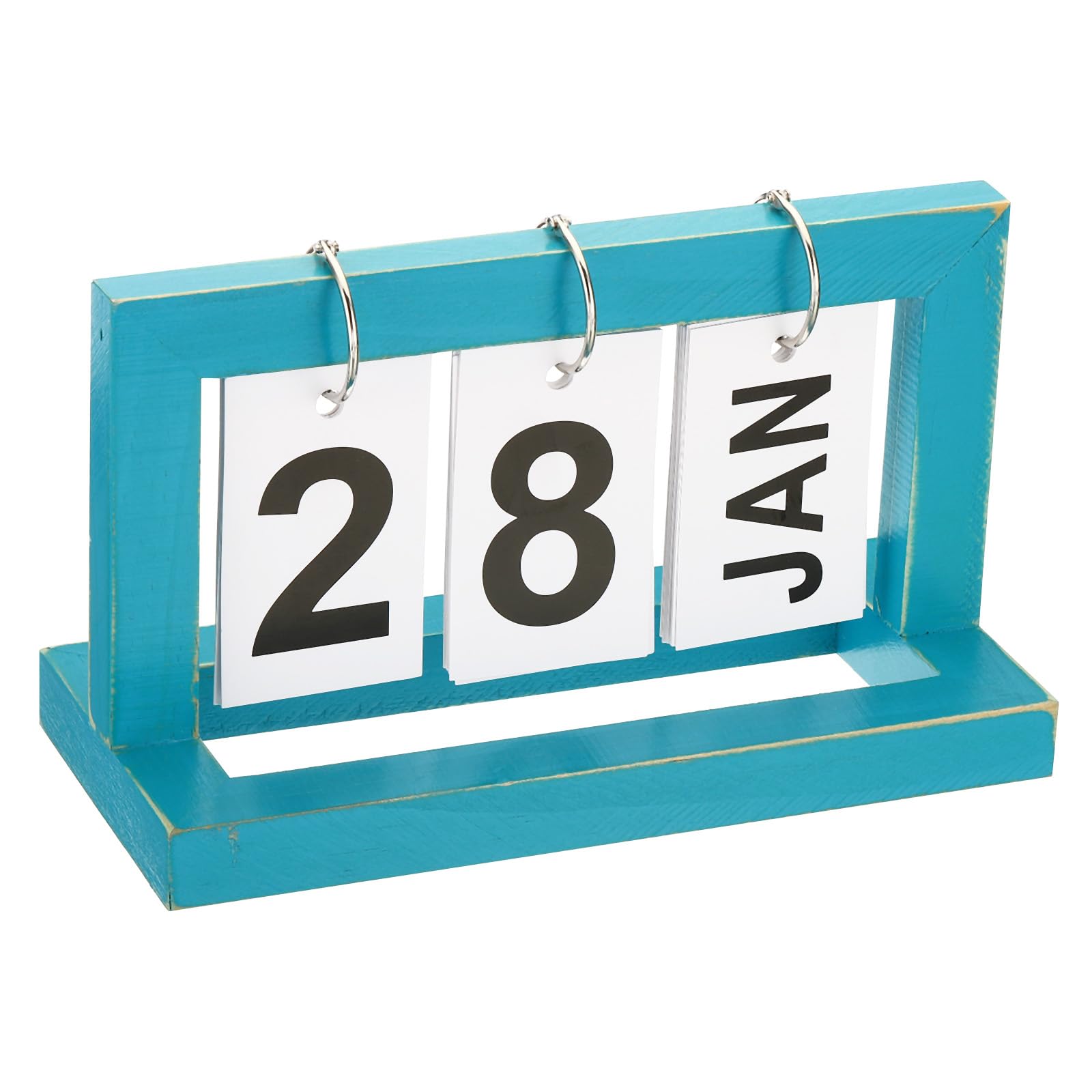 PATIKIL Vintage Wood Perpetual Calendar, Wooden Flip Calendar Turn Page Month Date Display for Desk Office Home Decoration, Blue