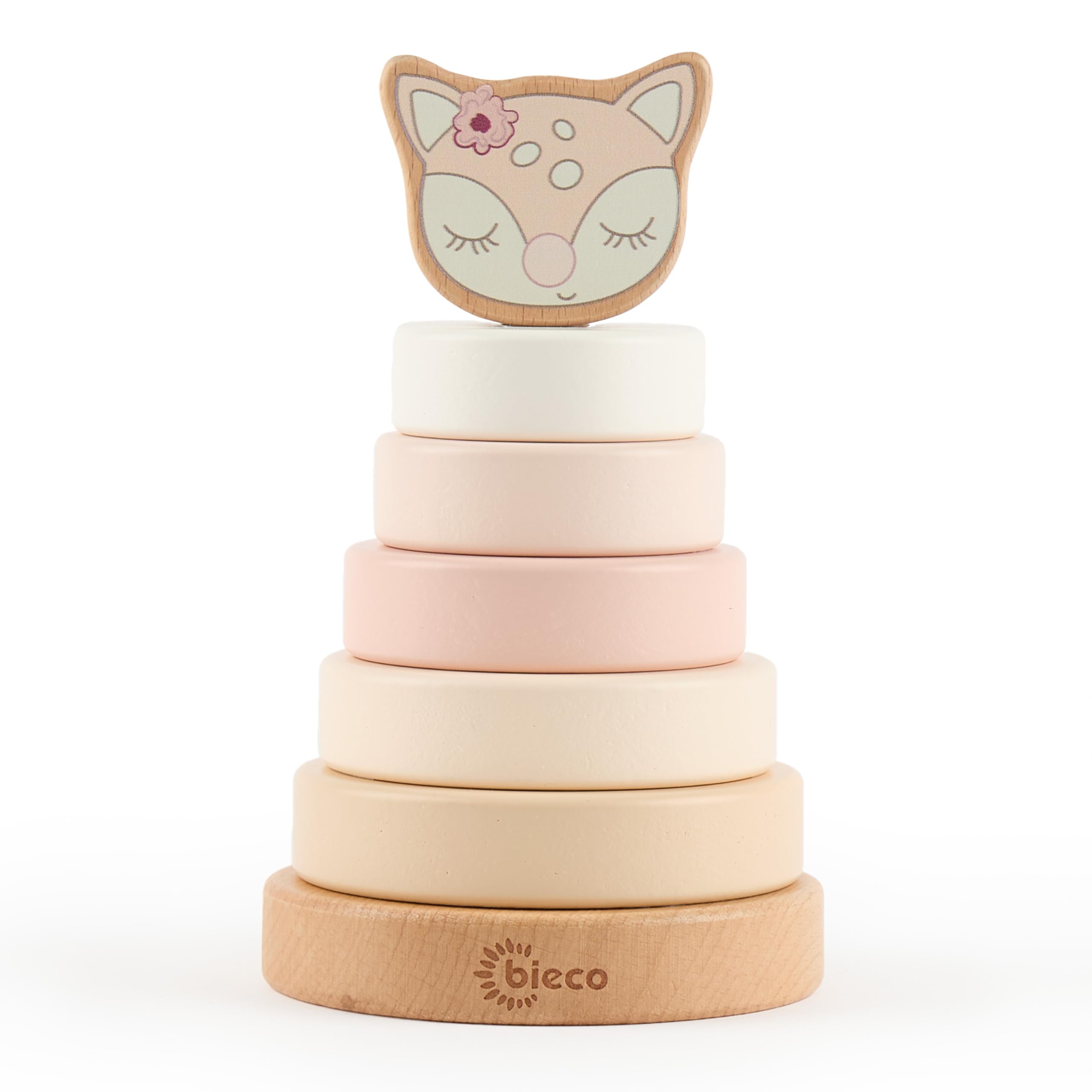 BIECO Stacking Tower Baby Deer Ella | Sustainable Wood FSCยฎ | 19 cm | Stacking Toy from 1 Year, Baby Wooden Tower, Wooden Toys from 1 Year, Wood