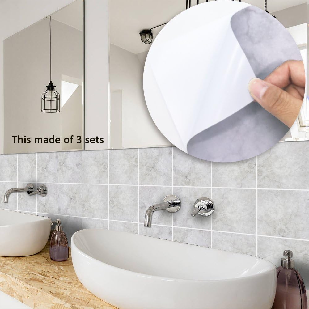 AMOYEE Wall Stickers for Home Decor, Self-Adhesive Backsplash Removable Wallpaper, Square Waterproof Oil-Proof Anti-Skid Art Tile Sticker Wall Murals for Kitchen, Bathroom and Toilet