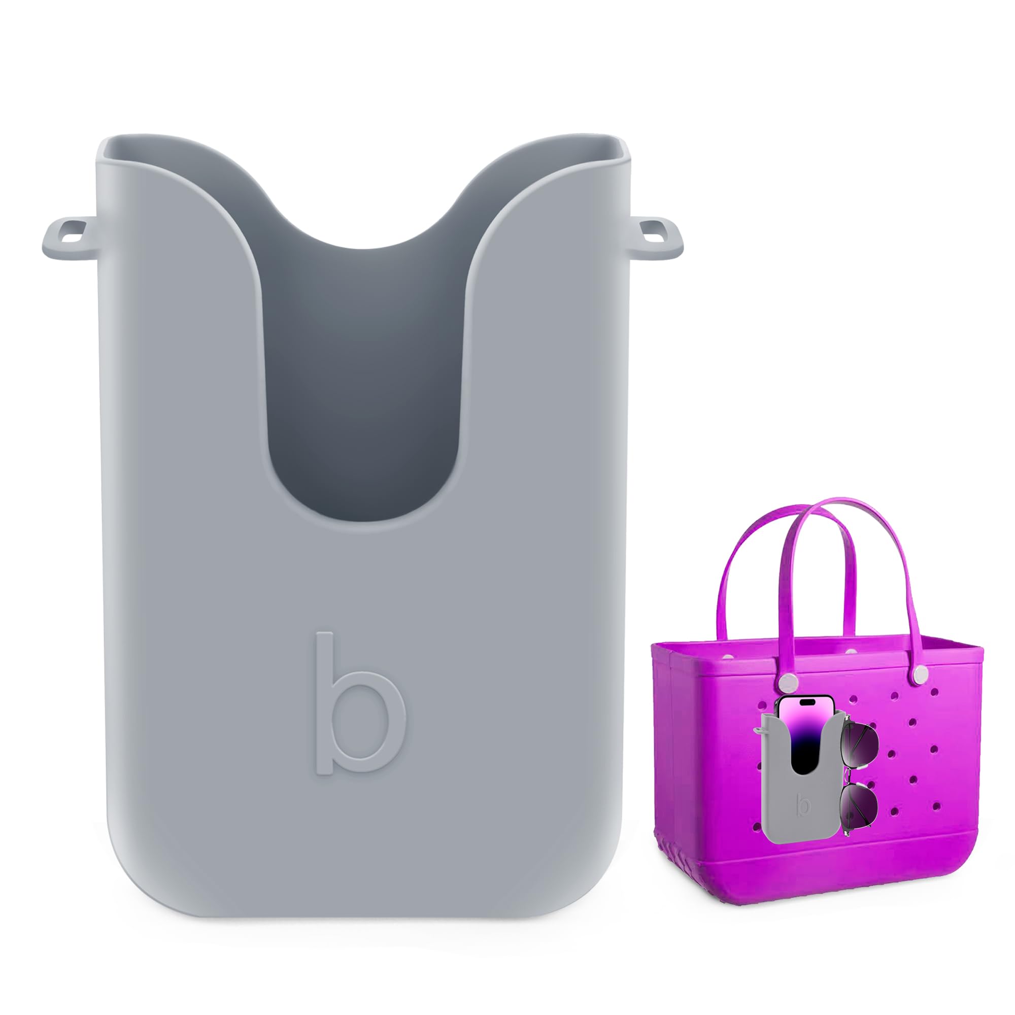Photo 1 of *MINOR DAMAGE - USED*
Silicone Phone Holder for Bogg Bags, Compatible Phone Case Attachment, Beach Tote Bag Accessory – Ideal Phone Holder for Bogg & Similar Beach Bags (Gray)