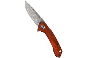 704 Gear Midnight Scout EDC Folding Pocket Knife with Damascus Steel Blade | Full Sized 3.35" Drop Point | Blood Sandalwood