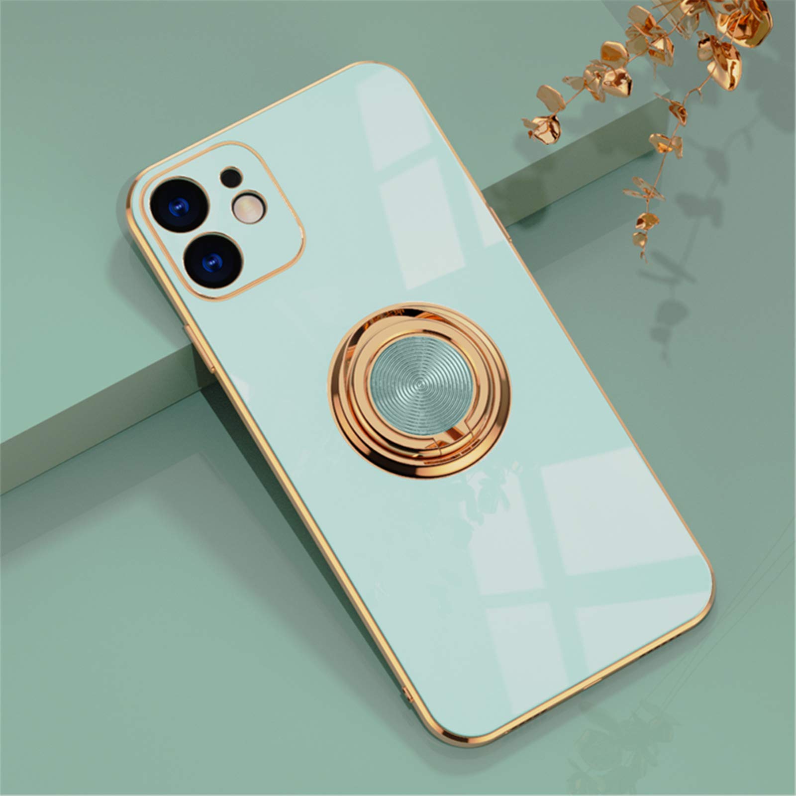 EYZUTAK Electroplated Magnetic Ring Holder Case, 360 Degree with Rotation Metal Finger Ring Holder Magnet Car Holder Soft Silicone Shockproof Cover for iPhone 11 6.1 inch - Mint Green โ image 1