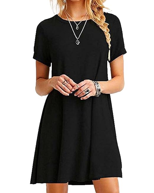 YOINS Sommerkleid Damen Tunika Tshirt Kleid Bluse Kurzarm MiniKleid Boho Maxikleid Rundhals