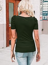 Womens Cute Ruffled Short Sleeve Top Square Neck