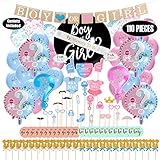 Baby Gender Reveal Party Supplies Kit – Boy & Girl Party Reveal Décor – With Stickers, Mom Sash and Photo Props for Boy & Girl – Surprise Baby Party– Easy to Use – Pink & Blue Double Gender Revealing Party Bundle