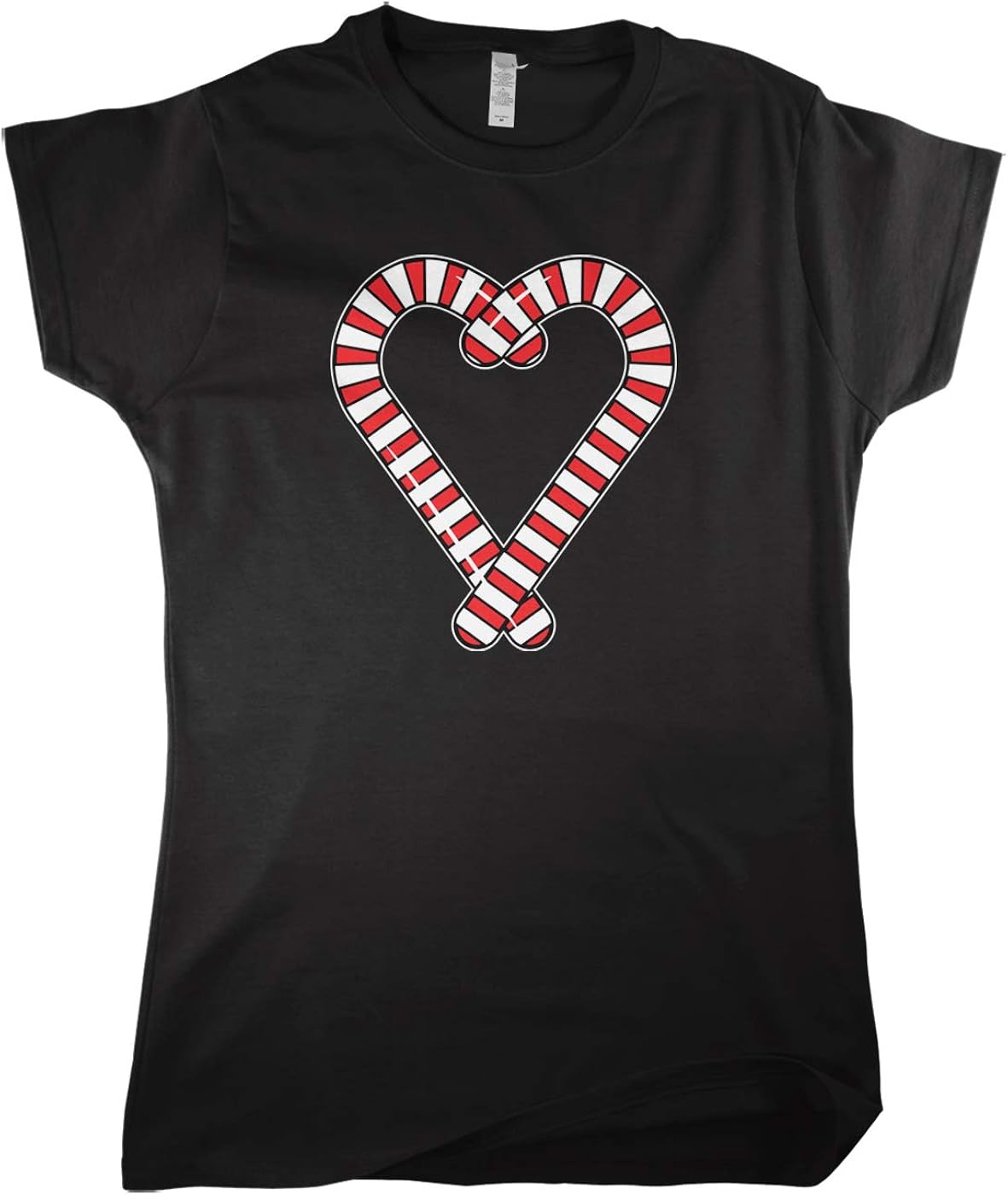 Mixtbrand Women's Candy Cane Heart Fitted TShirt Clothing