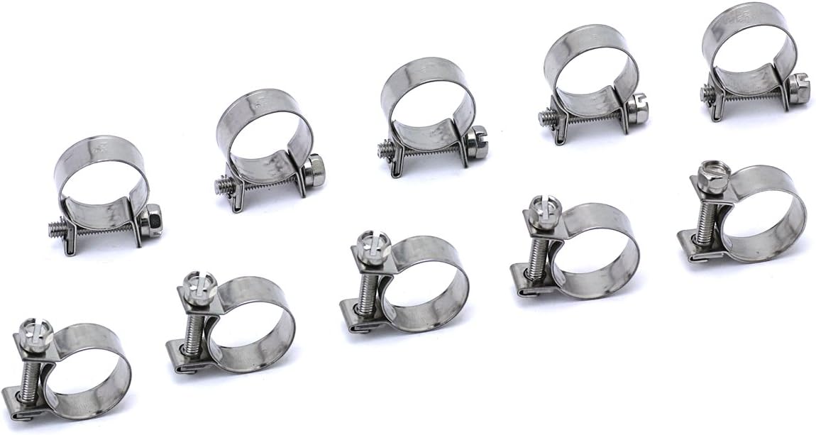 HPS Performance No.12 Stainless Steel Fuel Injection Hose Clamps 10pc Pack 25/64" - 15/32" (10mm - 12mm),Polish,FIC-10x10