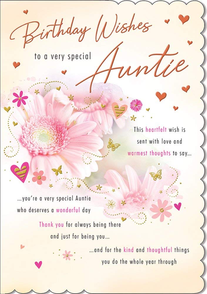 Piccadilly Greetings Traditional Birthday Card Auntie - 9 x 6 inches,pink