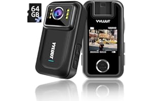 YYLUUT Body Camera with Video Recording Cam - Bodycam with 1080P HD Built in 64GB Memory Card, IP67 Waterproofing, 1.5 Inch Bigger Display Cams, Wearable Clip On 10 Hours Video Recorder Cameras