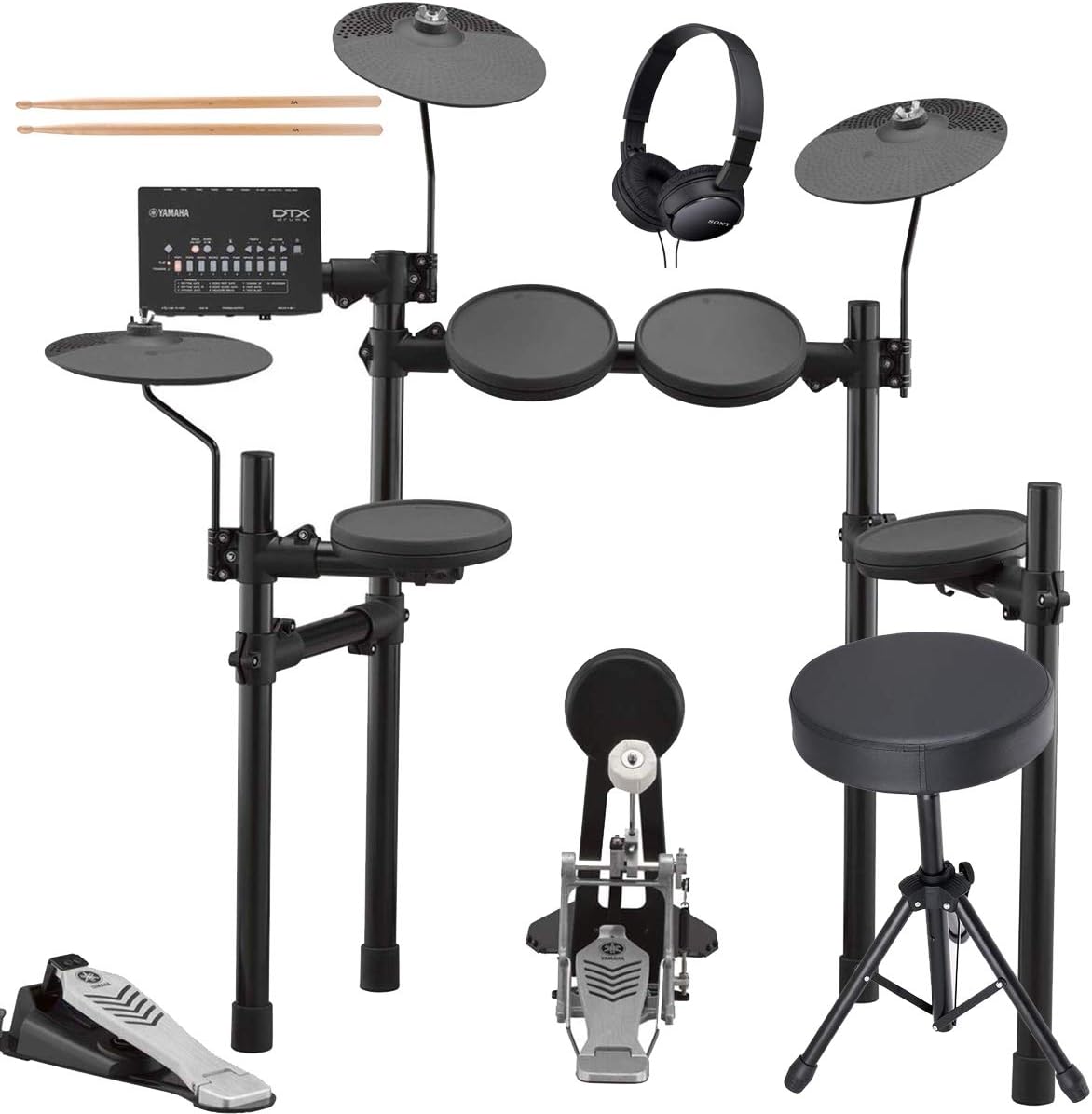 Yamaha DTX432K Electronic Drum Set with Adjustable Height Drum Throne, On-Ear Stereo Headphones, and a Pair of Drumsticks