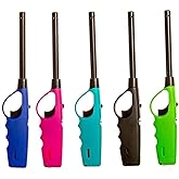 Elite Brands USA Long Lighters Pack, 5 Pack of Butane Refillable Fire Lighters, Ideal as Multipurpose Utility Lighters BBQ Lighters Grill Lighters Kitchen Lighters, Multicolor, Large
