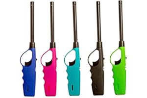 Elite Brands USA Long Lighters Pack, 5 Pack of Butane Refillable Fire Lighters, Ideal as Multipurpose Utility Lighters BBQ Lighters Grill Lighters Kitchen Lighters, Multicolor, Large