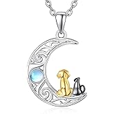 Palpitate Cat Dog Necklace Dog Cat Pendant Necklaces 925 Sterling Silver Lovely Animal Necklace Pet Lover Memorial Gifts Jewerly for Women Mom