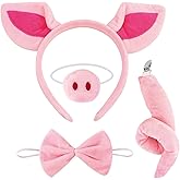 YESELR 4PCS Pig Costume Accessories Set Pink Pig Ears Headband Tail Nose Bow Tie Costume Cosplay Dress Up for Halloween Party