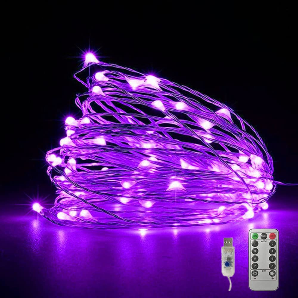 Photo 1 of Fantasee Copper Wire String Lights USB Powered LED Fairy Lights 8 Modes with Timer Remote Control for Home Bedroom Birthday Party Wedding Christmas Festival Decor (Purple, 16.4ft 50leds)