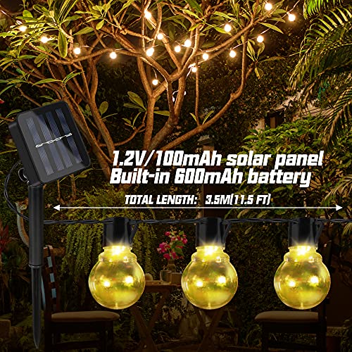 Solar Lichterkette Außen, 5M 20er LED Aussen Solar Glühbirnen Lichterkette, 8 Modi Wasserdicht IP65 Solarbetriebene Lichterkette, Warmweiß Garten Lichterkette Beleuchtung für Party Garten Hof Balkon