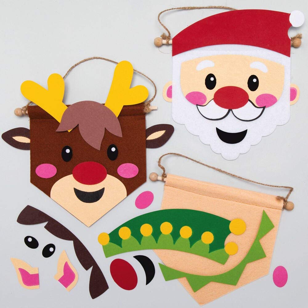 Baker Ross AX484 Christmas Hanging Banner Craft Kits - Pack of 3, for Kids to Decorate, Personalise and Display for The Festive Season