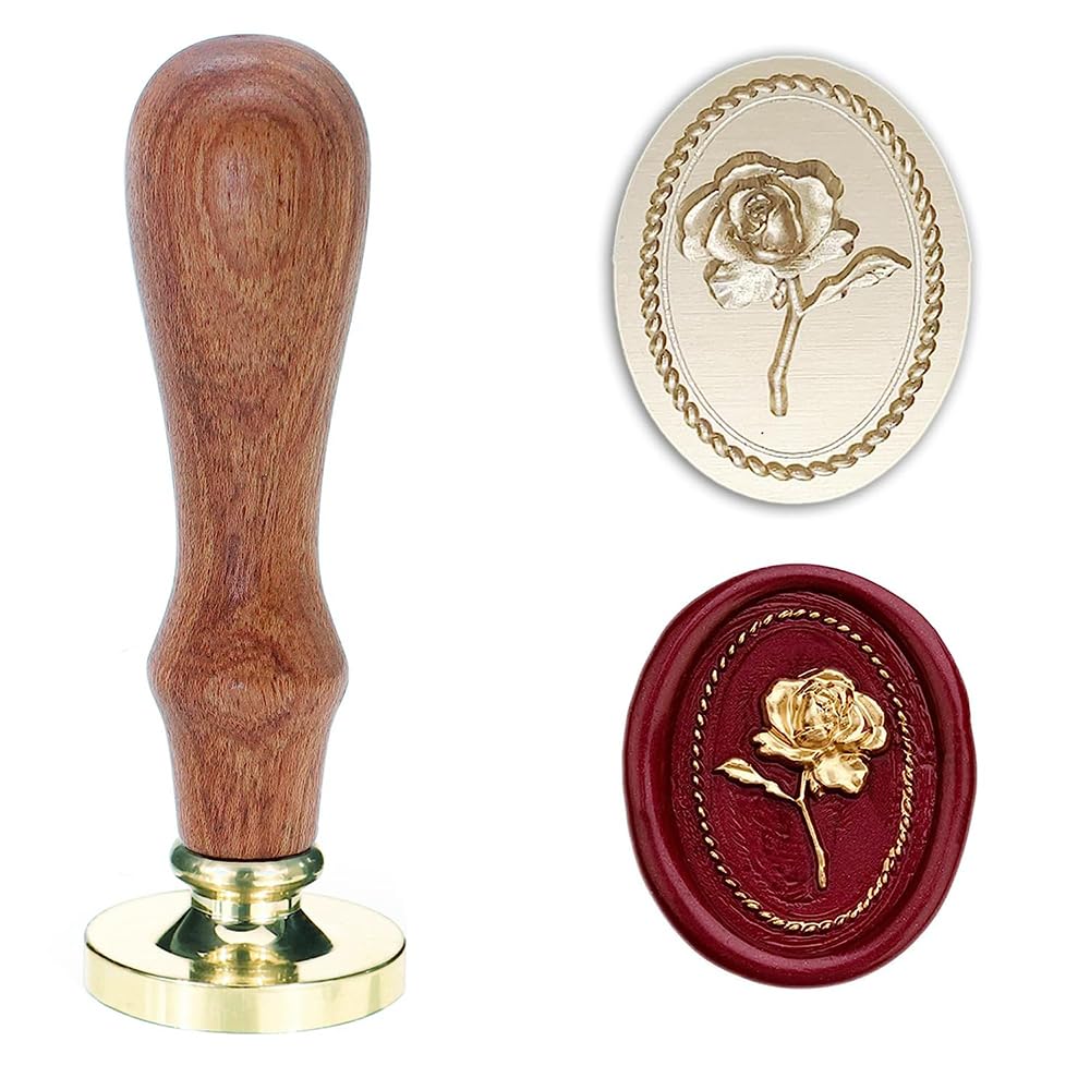 Poemluve Wax Seal Stamp 3D Embossed Rose Retro Sealing Wax Brass Head with Removable Wooden Handle for Wedding Invitation/Envelop/Gift Wrapping (3D Rose Set)