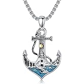 LEECCI Anchor Wave/Four Leaf Clover/Surfboard Necklace 925 Sterling Silver Anchor Pendant Jewelry Gift Graduation Gift for Men Women