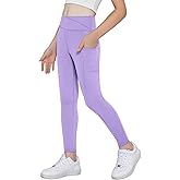 Arshiner Girls Athletic Leggings with Pockets Kids Crossover High Waisted Dance Workout Running Yoga Pants