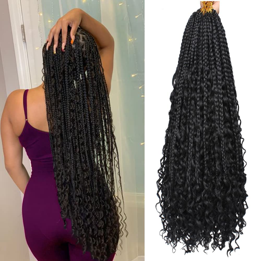 Xtrend 30Inch Boho Box Braids - 8Packs Curly Hair, 12strands/pack Pre Looped Long Black Messy Goddess Box Braids, Individual Synthetic Locs Hair for Women — image 1