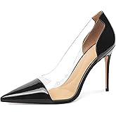 XINIUNIU Clear Heels for Women Transparent Pointed Toe Stiletto Pumps Slip On Closed Toe 4 Inch Bridal Evening Wedding Party Sexy Dress Shoes