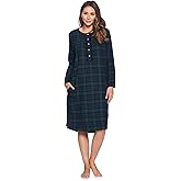 Ashford & Brooks Women's Flannel Plaid Long Sleeve Nightgown Sleepwear