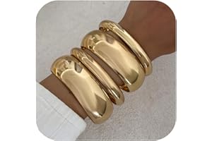 Bowdcvy Chunky Gold Bangle Bracelets for Women Stack Trendy Silver Wide Wrist Statement Cuff Bracelet Arm Cuffs Upper Bangle Fashion Jewelry Gift Accessories
