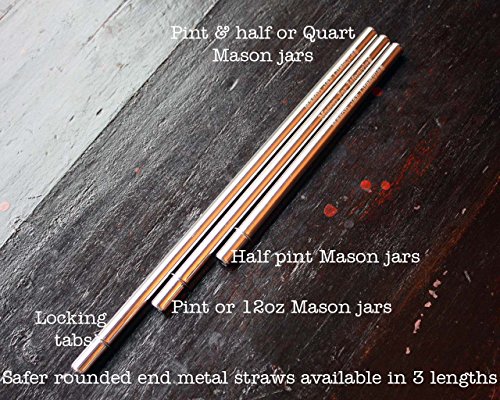 Short Safer Rounded End Stainless Steel Straws for Half Pint Mason Jars, Cocktails, Coffee Mugs, Small Glasses or Cups (4 Pack + Cleaning Brush + Bag) - Thumbnail 4
